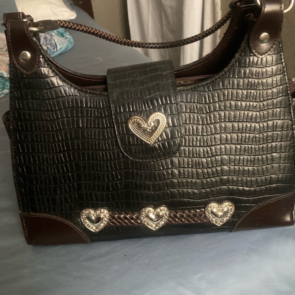 Brighton  purse! Black Crocodile Pattern Handbag with Heart Accents